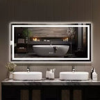 Miroir de salle de bain avec éclairage, Intensité variable, Anti-buée, Rétroéclairé + Éclairage frontal, Miroir de courtoisie lumineux pour salle de bain, Fonction mémoire, Antidéflagrant