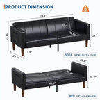 Canapé-lit futon en similicuir de 75'', causeuse convertible, dossier réglable, poches latérales, canapé-lit peu encombrant pour petits espaces