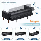 Canapé-lit futon en similicuir de 75'', causeuse convertible, dossier réglable, poches latérales, canapé-lit peu encombrant pour petits espaces