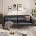 Canapé-lit futon en similicuir de 75'', causeuse convertible, dossier réglable, poches latérales, canapé-lit peu encombrant pour petits espaces