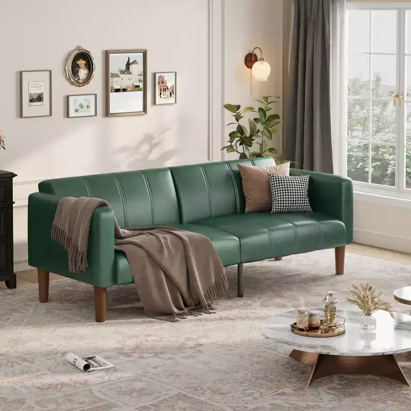 Canapé-lit futon en similicuir de 75'', causeuse convertible, dossier réglable, poches latérales, canapé-lit peu encombrant pour petits espaces