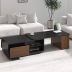 Table Basse Extensible TUYOHW avec 2 Tiroirs et Étagères, Table d'Appoint Luxueuse Fini Noyer Marron/Noir pour Salon, Décoration Intérieure