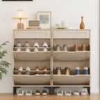 Meuble à chaussures en rotin, organiseur de chaussures avec 2 tiroirs basculants et 1 tiroir, rangement à chaussures fin et dissimulé pour entrée de porte d'entrée