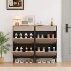 Meuble à chaussures en rotin, organiseur de chaussures avec 2 tiroirs basculants et 1 tiroir, rangement à chaussures fin et dissimulé pour entrée de porte d'entrée