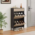 Rattan Shoe Cabinet, Shoe Organizer with 2 Flip Drawers & 1 Drawer, Hidden Slim Shoe Sotrage for Front Door Entrance