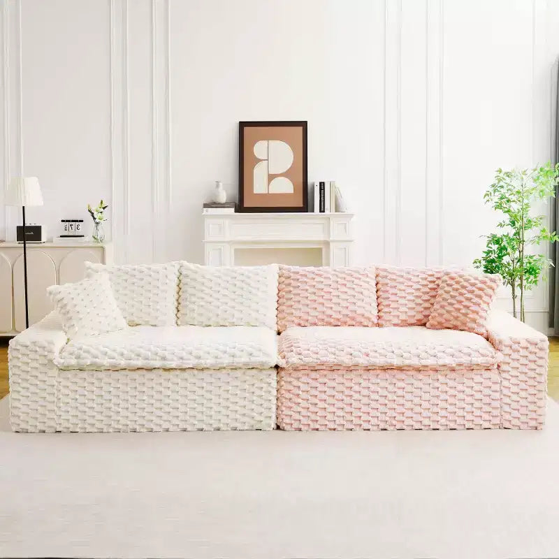 Canapé d'angle modulable moderne color-block, canapé nuage en velours tortue à assise profonde pour salon, chambre ou appartement - Panipeachy