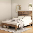 Cadre de lit Queen Size, Cadre de lit plateforme en bois, Silencieux, Grand espace de rangement sous le lit, Marron foncé