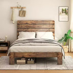 Cadre de lit Queen Size, Cadre de lit plateforme en bois, Silencieux, Grand espace de rangement sous le lit, Marron foncé