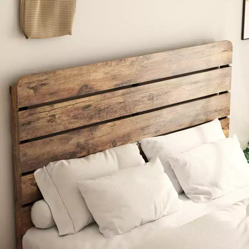 Cadre de lit Queen Size, Cadre de lit plateforme en bois, Silencieux, Grand espace de rangement sous le lit, Marron foncé