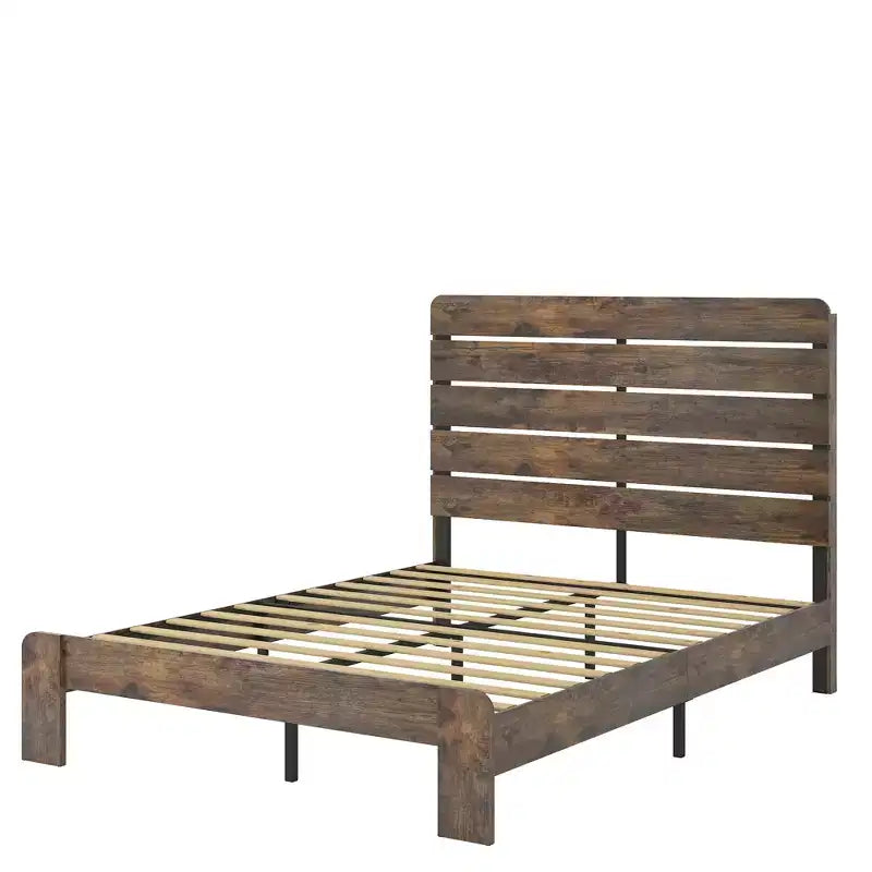 Cadre de lit Queen Size, Cadre de lit plateforme en bois, Silencieux, Grand espace de rangement sous le lit, Marron foncé