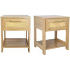 Tables de chevet lot de 2, petite commode de rangement moderne en rotin avec 2 tiroirs et 2 étagères de rangement ouvertes, table d'appoint de chevet pour chambre à coucher