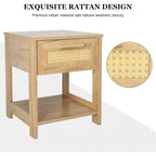 Tables de chevet lot de 2, petite commode de rangement moderne en rotin avec 2 tiroirs et 2 étagères de rangement ouvertes, table d'appoint de chevet pour chambre à coucher