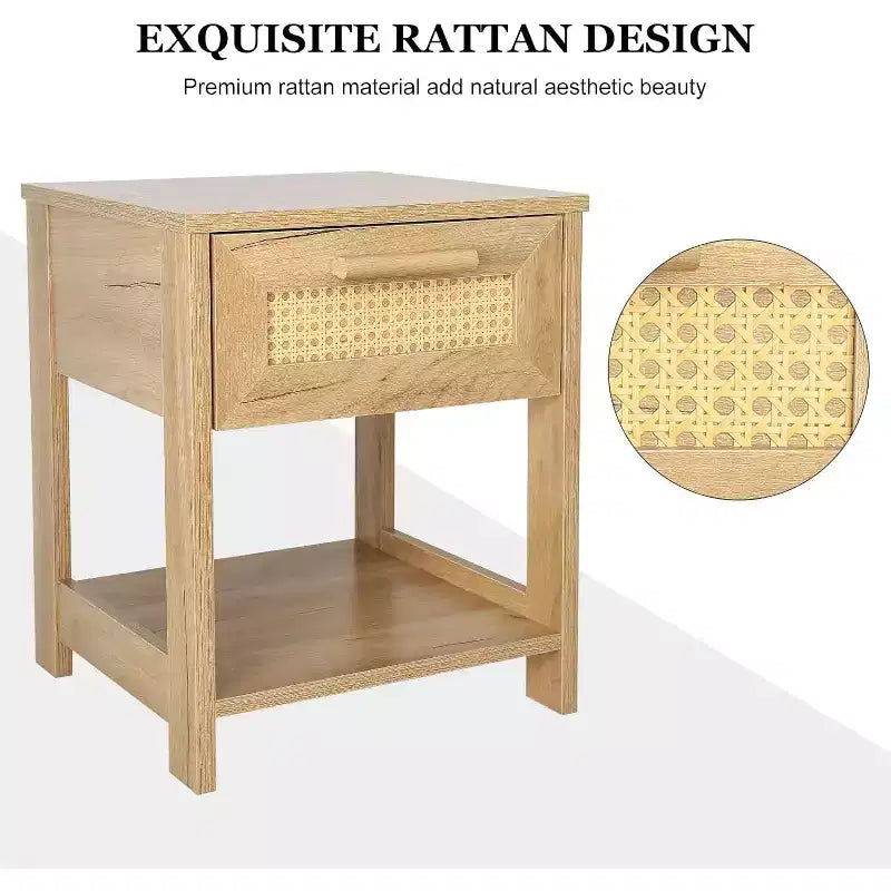 Tables de chevet lot de 2, petite commode de rangement moderne en rotin avec 2 tiroirs et 2 étagères de rangement ouvertes, table d'appoint de chevet pour chambre à coucher