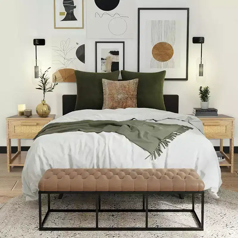 Tables de chevet lot de 2, petite commode de rangement moderne en rotin avec 2 tiroirs et 2 étagères de rangement ouvertes, table d'appoint de chevet pour chambre à coucher