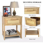 Tables de chevet lot de 2, petite commode de rangement moderne en rotin avec 2 tiroirs et 2 étagères de rangement ouvertes, table d'appoint de chevet pour chambre à coucher