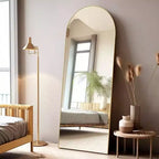 58x18 Gold Arched Mirror with Stand. Freestanding Full Length Floor Mirror Featuring a Lightweight Aluminum Frame