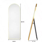 Miroir arqué doré 58x18 avec support. Miroir autoportant pleine longueur avec cadre léger en aluminium