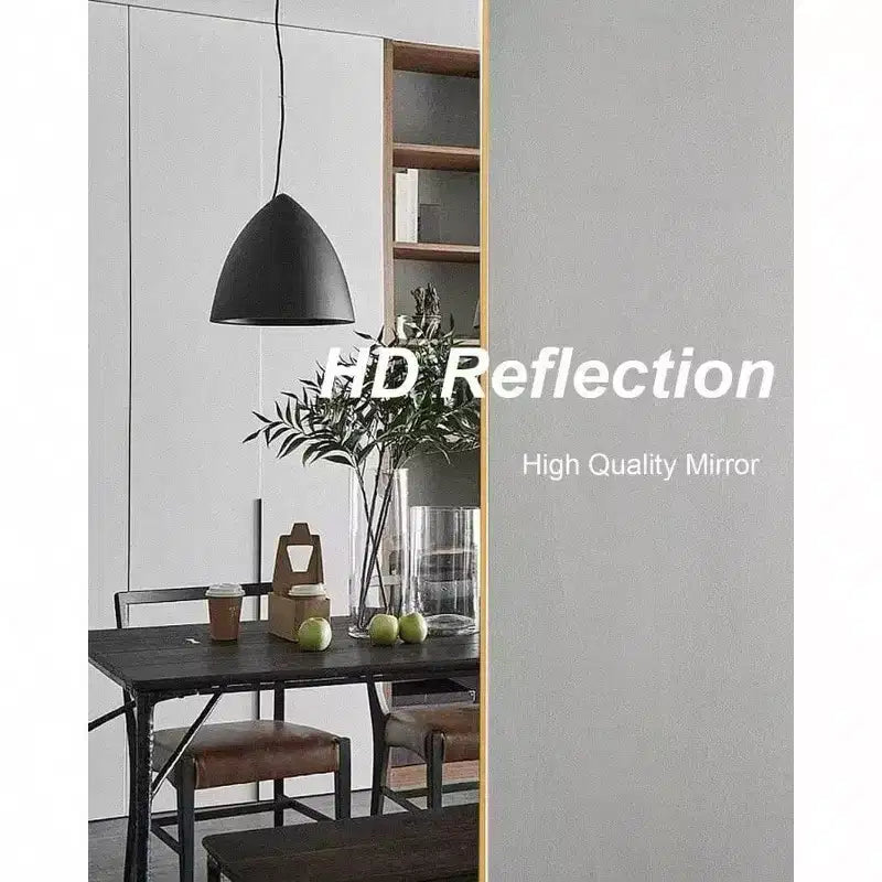 Miroir arqué doré 58x18 avec support. Miroir autoportant pleine longueur avec cadre léger en aluminium