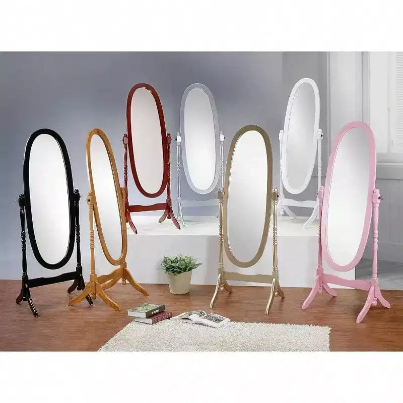 Miroir de courtoisie traditionnel de style « Black Queen Anne ». Miroir inclinable sur pied pleine longueur pour une décoration intérieure élégante