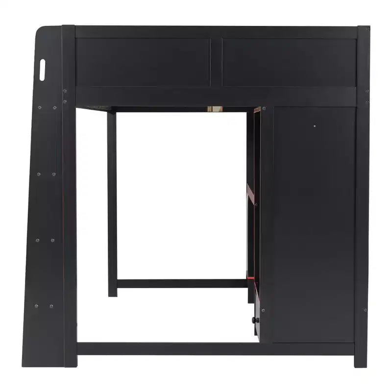 Lit mezzanine de jeu Luxystar en bois pleine grandeur avec bureau intégré, armoire, LED et tiroir, Noir+Rouge