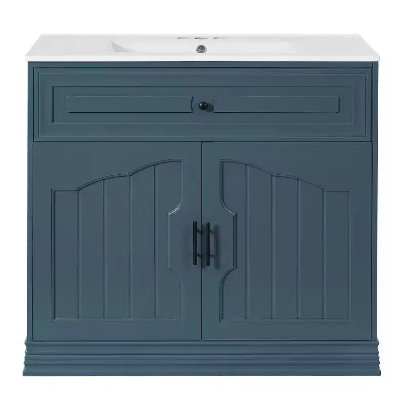 Meuble sous vasque 36 pouces avec rangement, meuble de salle de bain en bois avec portes à fermeture amortie et étagère