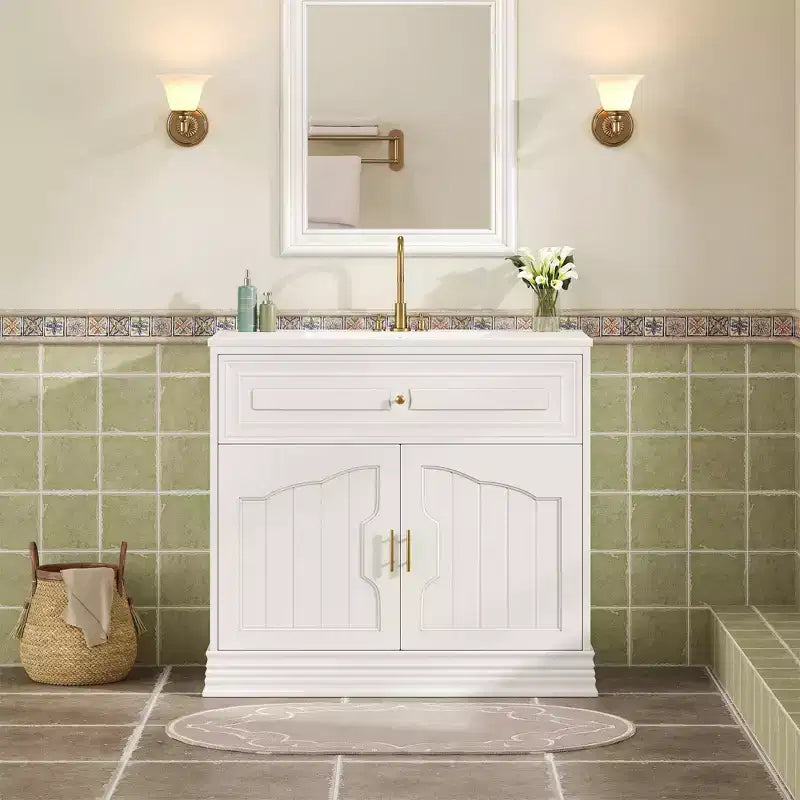 Meuble sous vasque 36 pouces avec rangement, meuble de salle de bain en bois avec portes à fermeture amortie et étagère