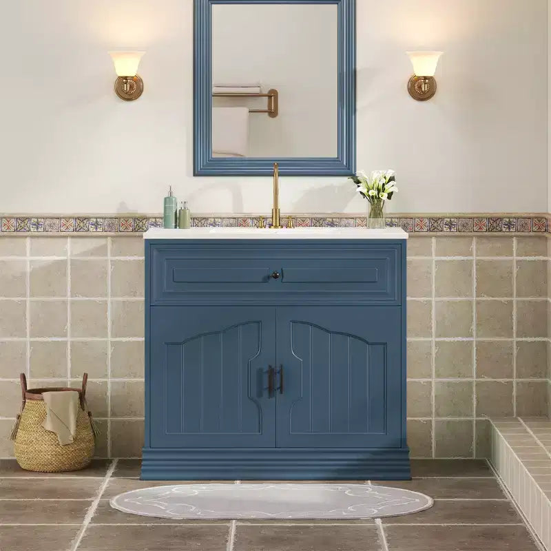 Meuble sous vasque 36 pouces avec rangement, meuble de salle de bain en bois avec portes à fermeture amortie et étagère