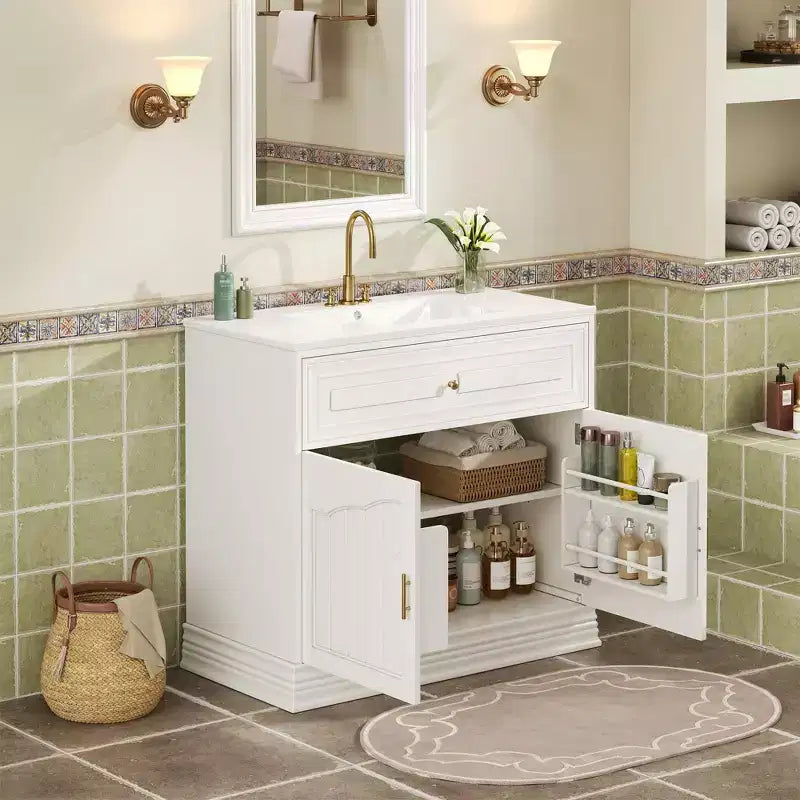 Meuble sous vasque 36 pouces avec rangement, meuble de salle de bain en bois avec portes à fermeture amortie et étagère