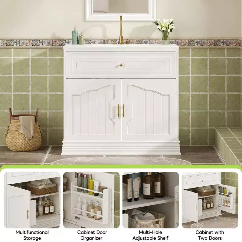 Meuble sous vasque 36 pouces avec rangement, meuble de salle de bain en bois avec portes à fermeture amortie et étagère