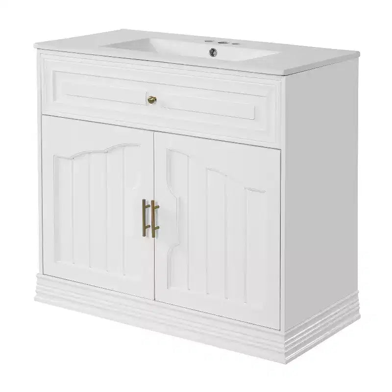 Meuble sous vasque 36 pouces avec rangement, meuble de salle de bain en bois avec portes à fermeture amortie et étagère