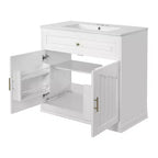 Meuble sous vasque 36 pouces avec rangement, meuble de salle de bain en bois avec portes à fermeture amortie et étagère
