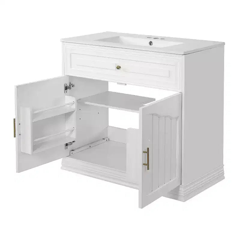 Meuble sous vasque 36 pouces avec rangement, meuble de salle de bain en bois avec portes à fermeture amortie et étagère