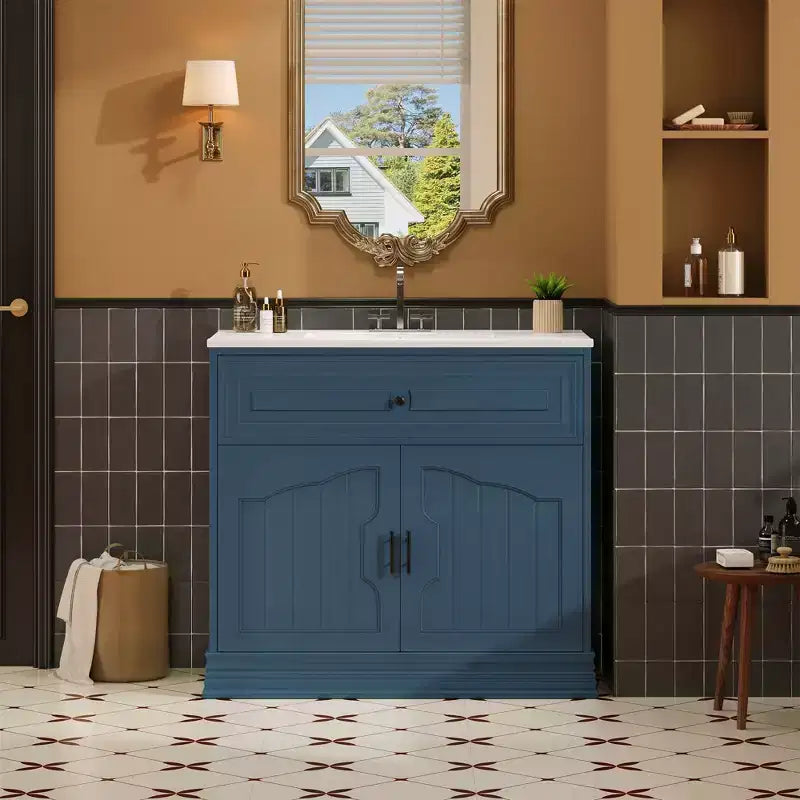 Meuble sous vasque 36 pouces avec rangement, meuble de salle de bain en bois avec portes à fermeture amortie et étagère