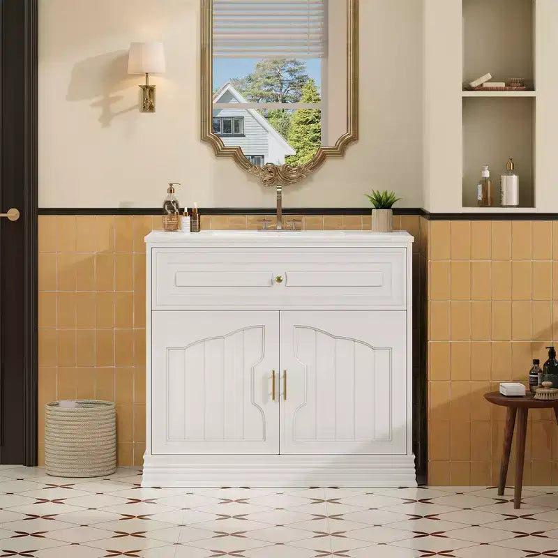 Meuble sous vasque 36 pouces avec rangement, meuble de salle de bain en bois avec portes à fermeture amortie et étagère
