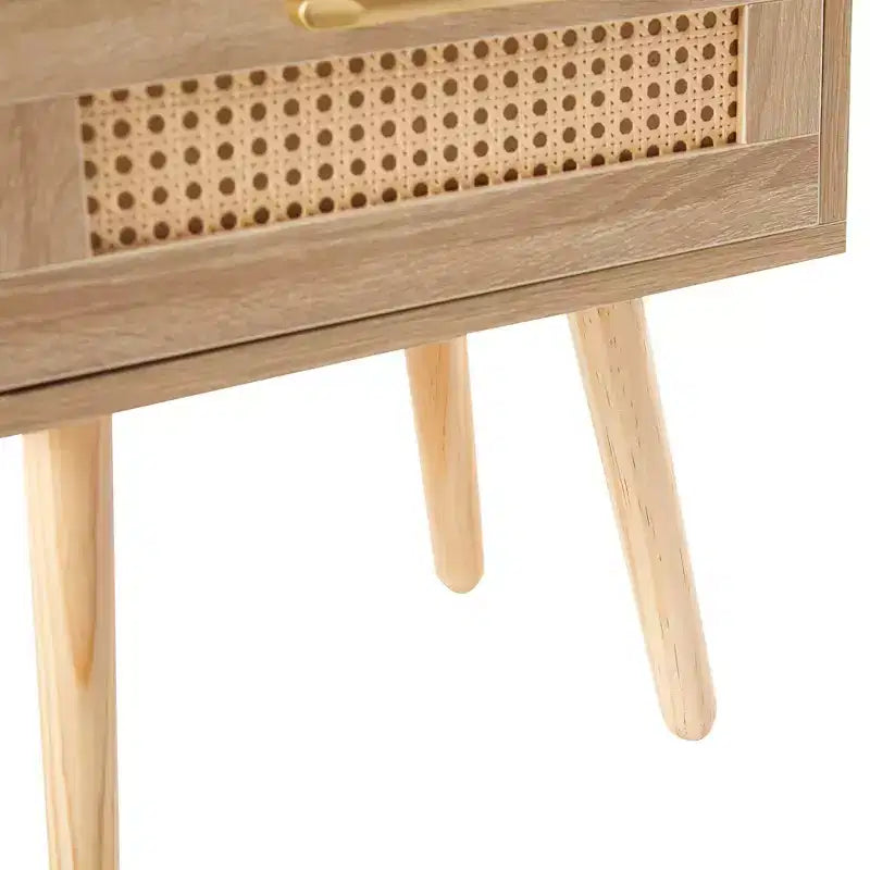 TUYOHW Table de Chevet en Rotin 40 cm avec Tiroir Tressé, Table d'Appoint avec Étagère Ouverte, Table d'appoint en Bois pour Salon, Chambre à Coucher