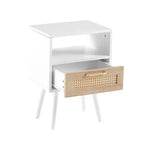 TUYOHW Table de Chevet en Rotin 40 cm avec Tiroir Tressé, Table d'Appoint avec Étagère Ouverte, Table d'appoint en Bois pour Salon, Chambre à Coucher