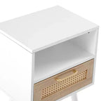 TUYOHW Table de Chevet en Rotin 40 cm avec Tiroir Tressé, Table d'Appoint avec Étagère Ouverte, Table d'appoint en Bois pour Salon, Chambre à Coucher