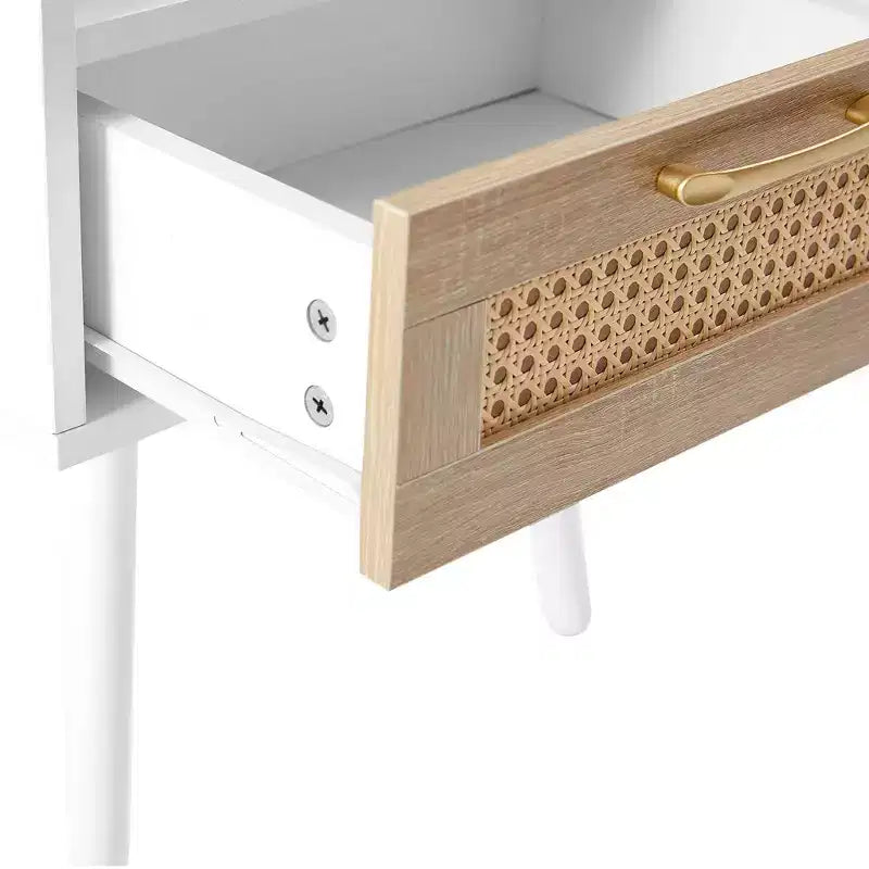 TUYOHW Table de Chevet en Rotin 40 cm avec Tiroir Tressé, Table d'Appoint avec Étagère Ouverte, Table d'appoint en Bois pour Salon, Chambre à Coucher