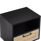 TUYOHW Table de Chevet en Rotin 40 cm avec Tiroir Tressé, Table d'Appoint avec Étagère Ouverte, Table d'appoint en Bois pour Salon, Chambre à Coucher