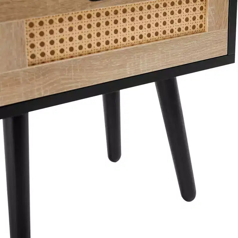 TUYOHW Table de Chevet en Rotin 40 cm avec Tiroir Tressé, Table d'Appoint avec Étagère Ouverte, Table d'appoint en Bois pour Salon, Chambre à Coucher