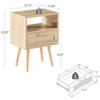 TUYOHW Table de Chevet en Rotin 40 cm avec Tiroir Tressé, Table d'Appoint avec Étagère Ouverte, Table d'appoint en Bois pour Salon, Chambre à Coucher