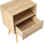 TUYOHW Table de Chevet en Rotin 40 cm avec Tiroir Tressé, Table d'Appoint avec Étagère Ouverte, Table d'appoint en Bois pour Salon, Chambre à Coucher