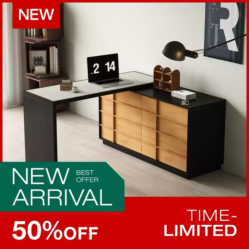 Bureau d'ordinateur à domicile réversible en L avec 6 tiroirs, extensible, moderne et rotatif Luck Live