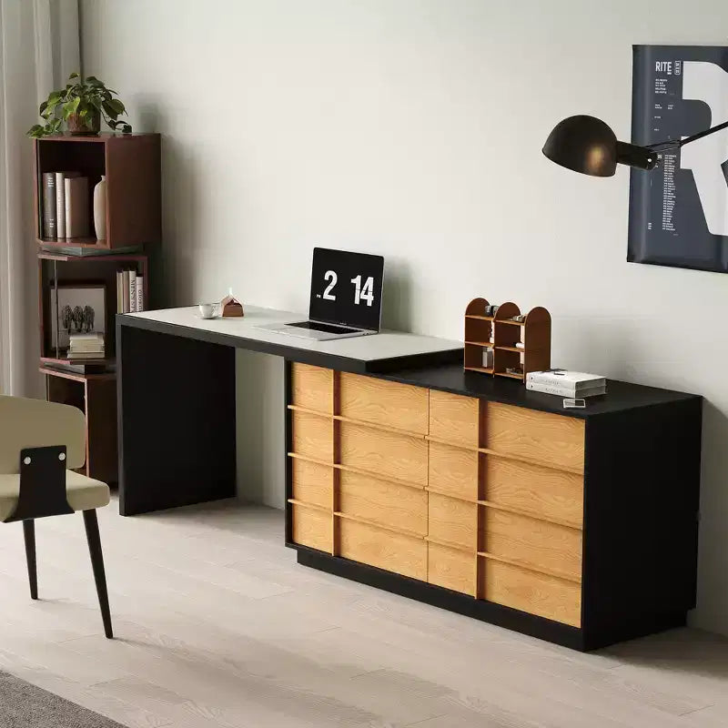 Bureau d'ordinateur à domicile réversible en L avec 6 tiroirs, extensible, moderne et rotatif Luck Live