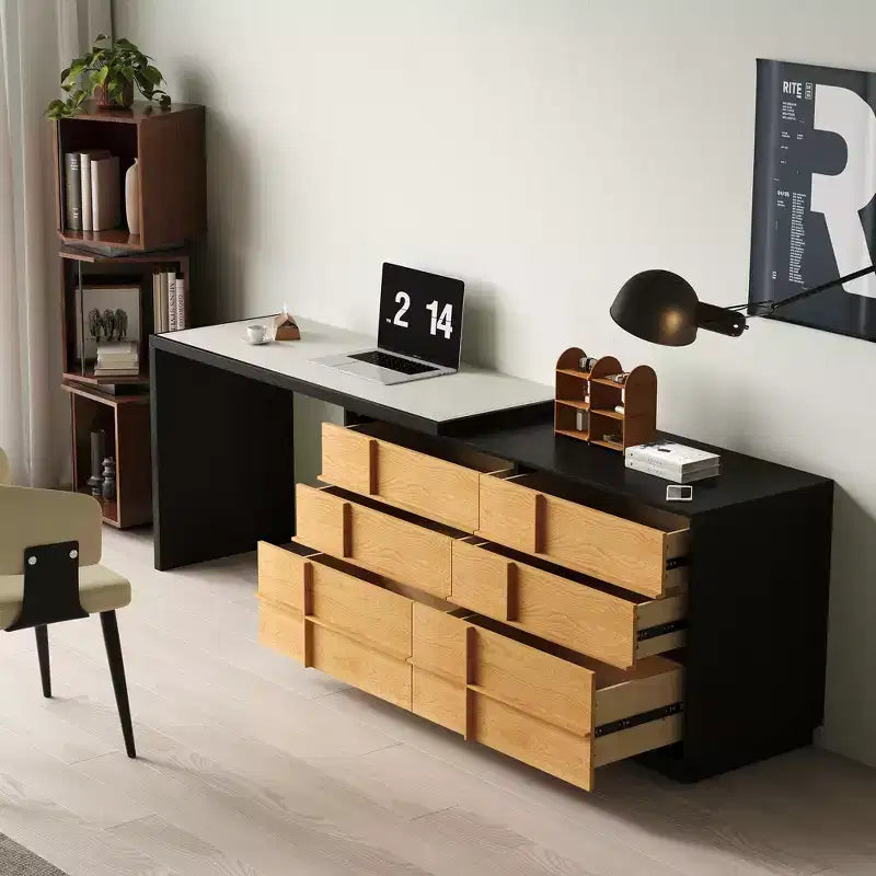 Bureau d'ordinateur à domicile réversible en L avec 6 tiroirs, extensible, moderne et rotatif Luck Live