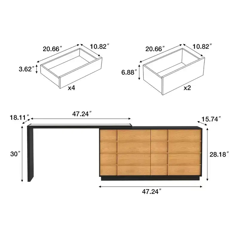 Bureau d'ordinateur à domicile réversible en L avec 6 tiroirs, extensible, moderne et rotatif Luck Live