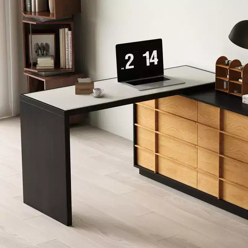 Bureau d'ordinateur à domicile réversible en L avec 6 tiroirs, extensible, moderne et rotatif Luck Live