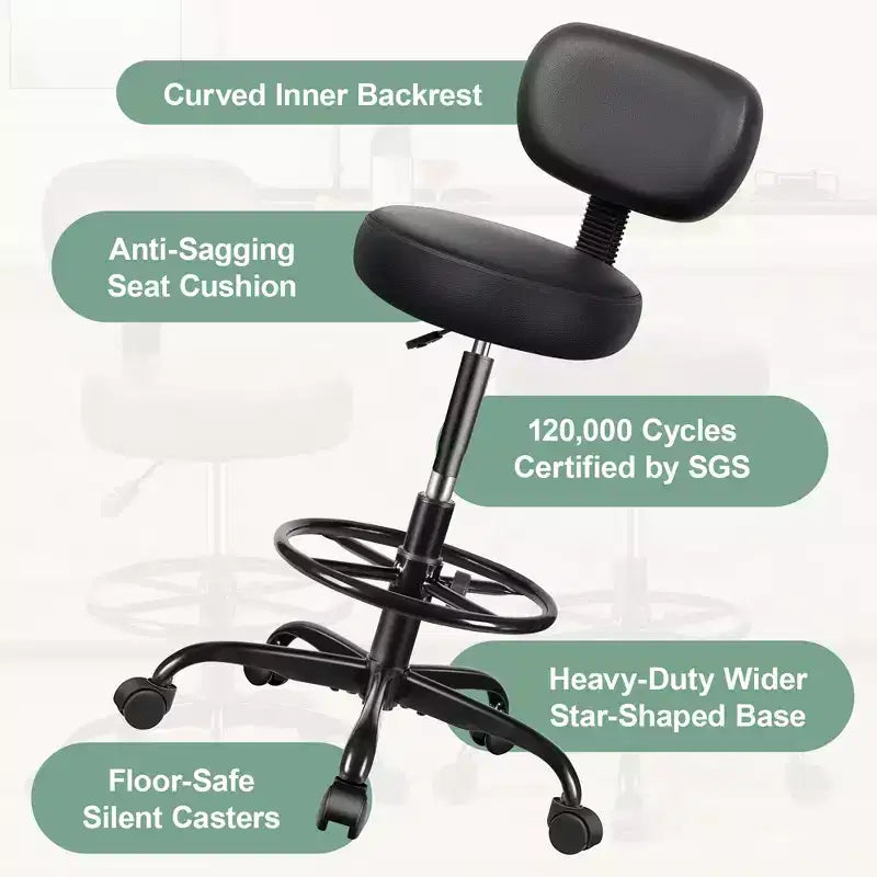 Chaise de bureau à jambes croisées KERDOM, chaise de yoga à genoux pour méditation et TDAH, réglable en hauteur, avec support lombaire, repose-pieds élargi et roulettes, noir