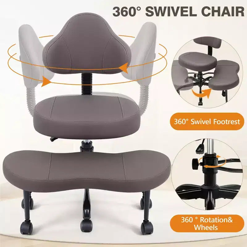 Chaise de bureau à jambes croisées KERDOM, chaise de yoga à genoux pour méditation et TDAH, réglable en hauteur, avec support lombaire, repose-pieds élargi et roulettes, noir