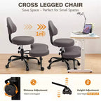 Chaise de bureau à jambes croisées KERDOM, chaise de yoga à genoux pour méditation et TDAH, réglable en hauteur, avec support lombaire, repose-pieds élargi et roulettes, noir